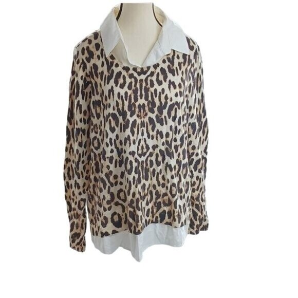 Chico's Sweater Animal Print Layered Effect Long Sleeve Knit Womens Size M - Picture 1 of 8